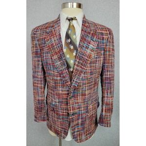 Vintage D. Fine Las Vegas Mens Multi Color Plaid Tweed Sport Coat Jacket 40R ?